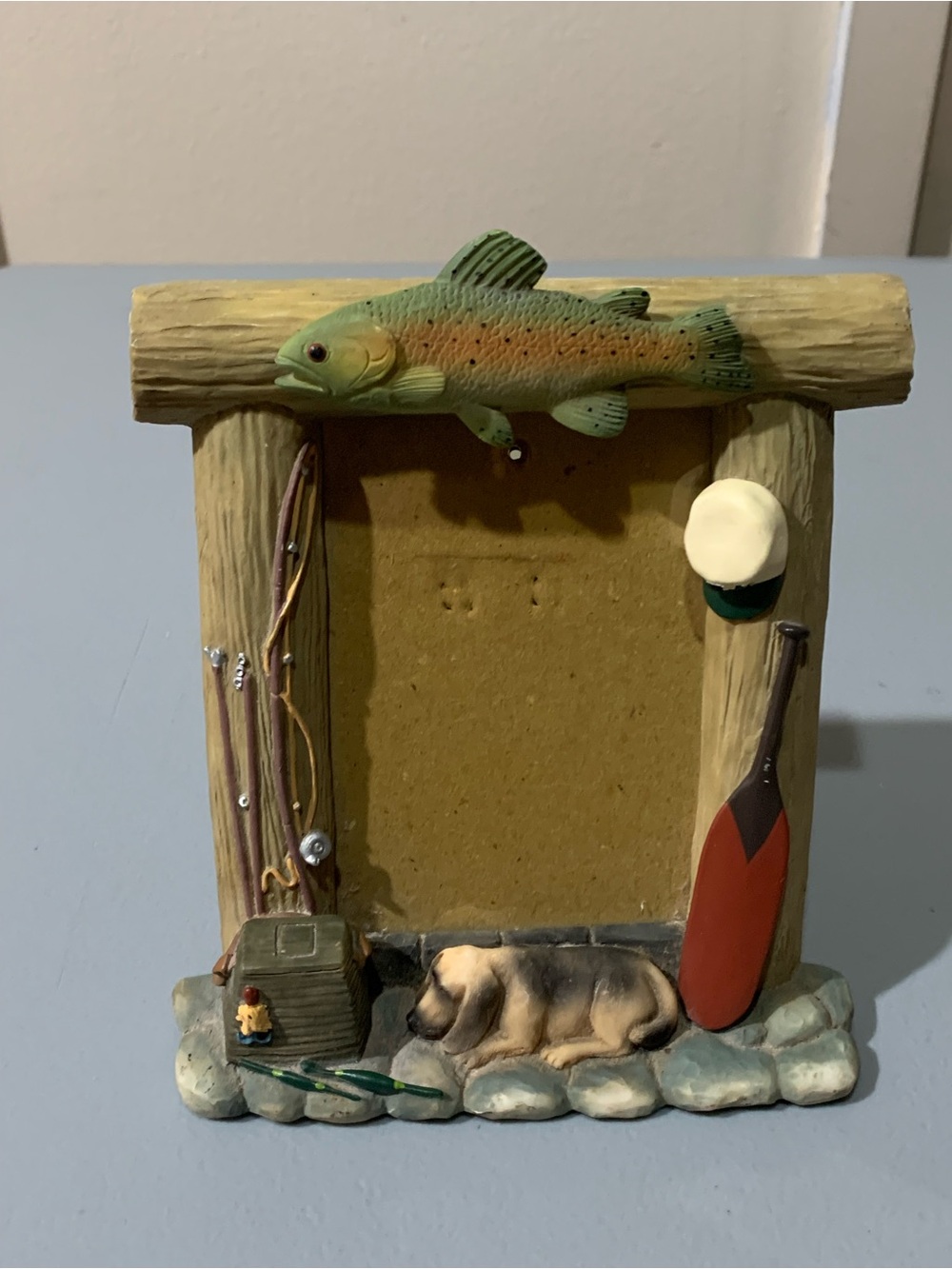 Cabin Fishing Photo Frame with Green & Orange Fish Accent